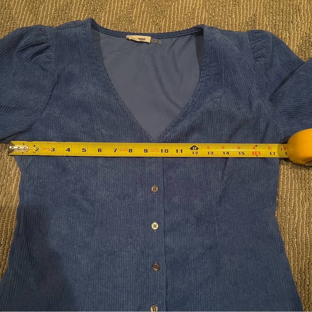 Day+Moon Sweetheart Blue Corduroy Button up Mini  Dress Size Medium - Picture 12 of 15